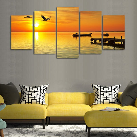 Birds Boats Seascape 5 Pcs Wall Canvas -  - TheLedHeroes