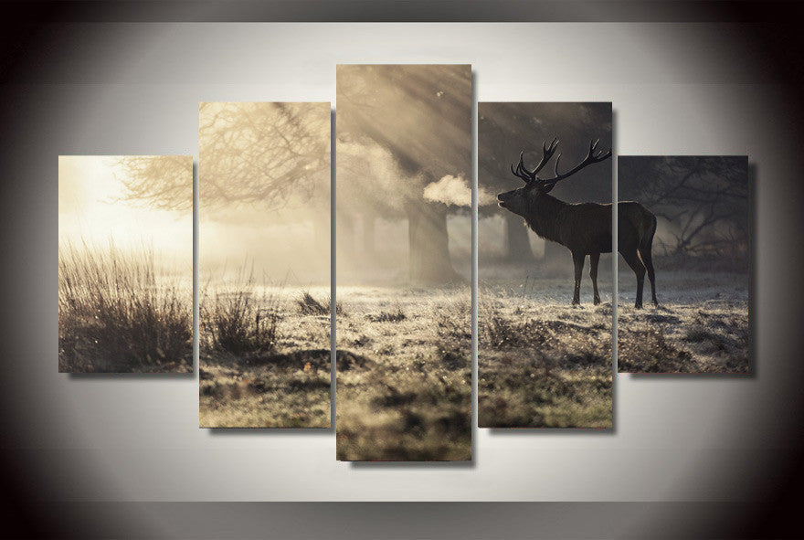 Deer in the forest 5 Pcs Wall Canvas -  - TheLedHeroes