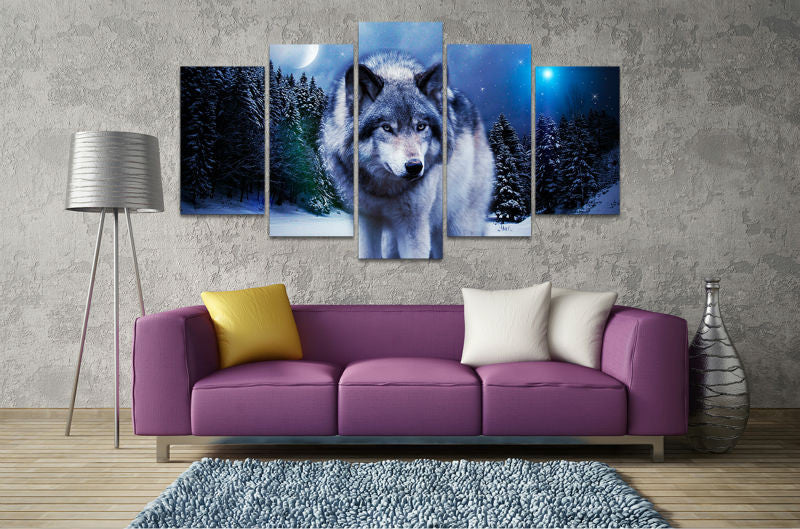 Wolf in the snow 5 Pcs Wall Canvas -  - TheLedHeroes