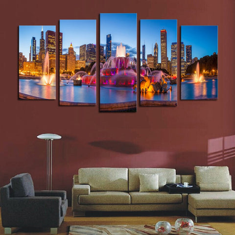 City Night Scene 5 Pcs Wall Canvas -  - TheLedHeroes