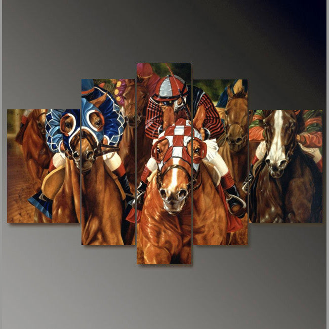 Horse racing 5 Pcs Wall Canvas -  - TheLedHeroes