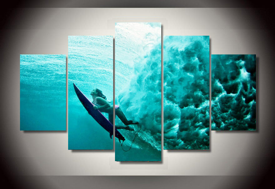 Surfing Underwater 5 Pcs Wall Canvas -  - TheLedHeroes