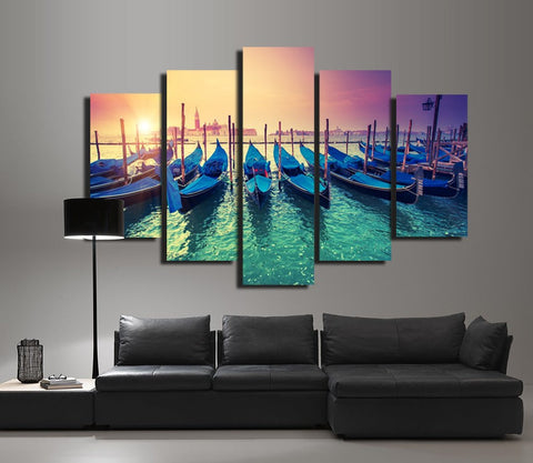 Returned Ship at Sunset 5 Pcs Wall Canvas -  - TheLedHeroes
