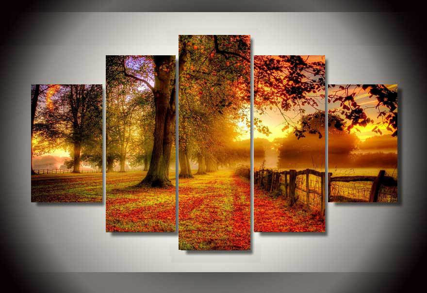 Forest in the autumn 5 Pcs Wall Canvas -  - TheLedHeroes