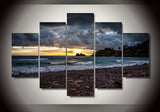 Pebbles Sunset Beach 5 Pcs Wall Canvas -  - TheLedHeroes