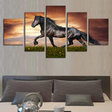 Black Horse OnThe Grass 5 Pcs Wall Canvas -  - TheLedHeroes