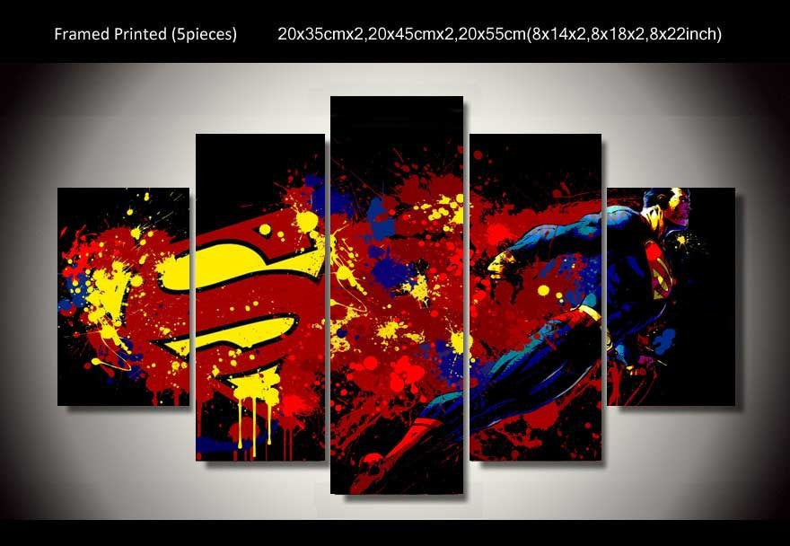 Superman cartoon 5 Pcs Wall Canvas -  - TheLedHeroes