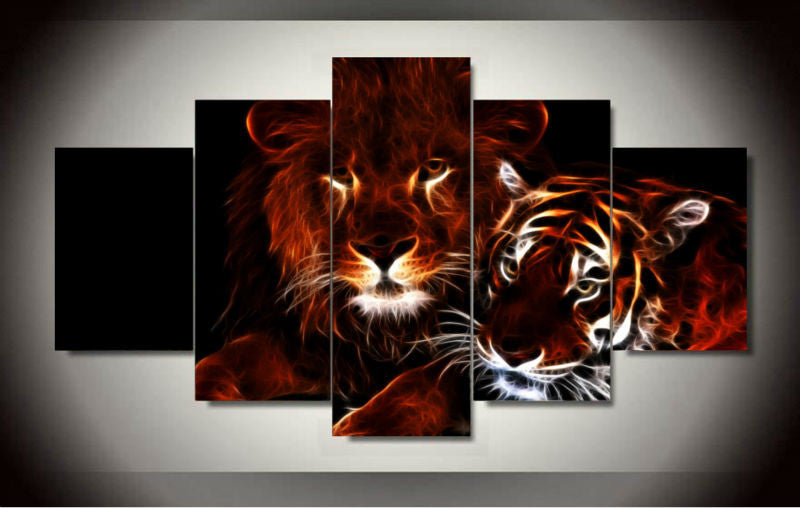 Lions and Tigers 5 Pcs Wall Canvas -  - TheLedHeroes