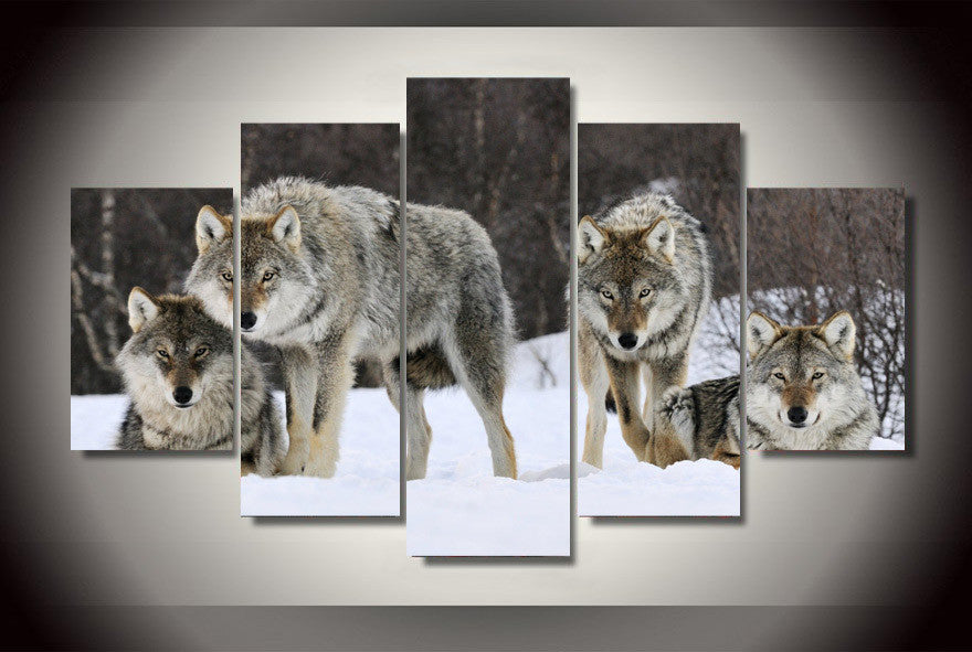 Wolves Snow 5 Pcs Wall Canvas -  - TheLedHeroes