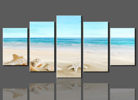 Starfish Shell & Blue Sea 5 Pcs Wall Canvas -  - TheLedHeroes