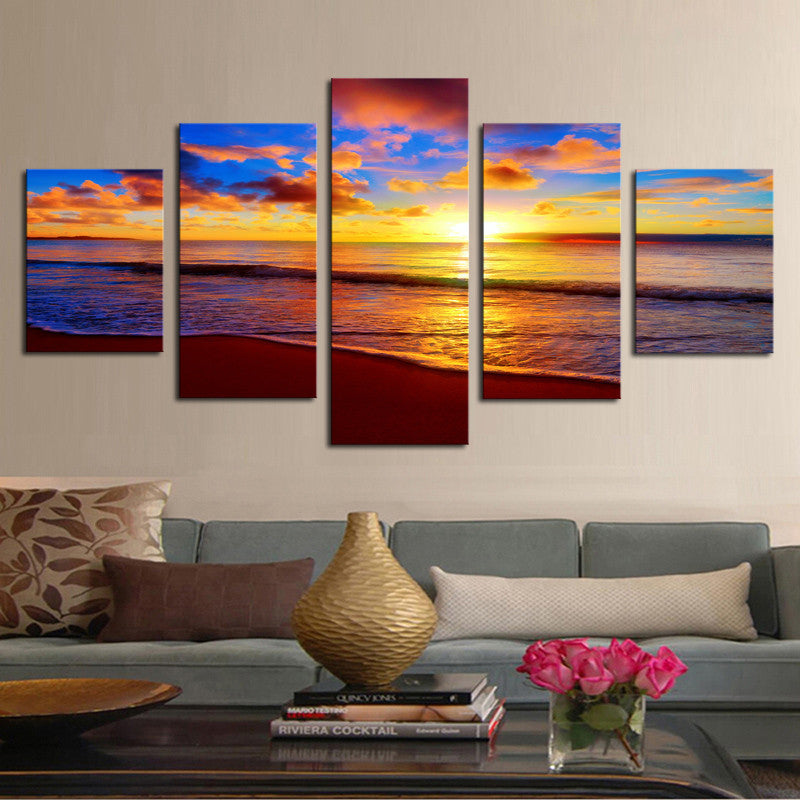 Beautiful Sea and Sunset 5 Pcs Wall Canvas -  - TheLedHeroes