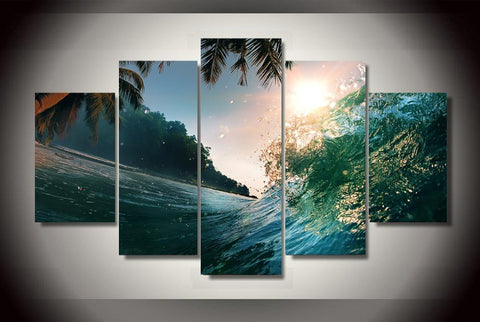 Sea wave beautiful 5 Pcs Wall Canvas -  - TheLedHeroes