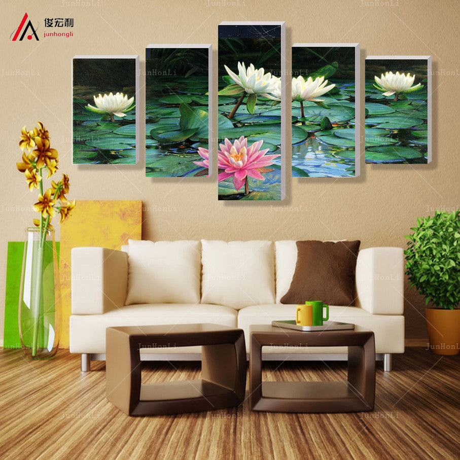 Lotus Painting 5 Pcs Wall Canvas -  - TheLedHeroes