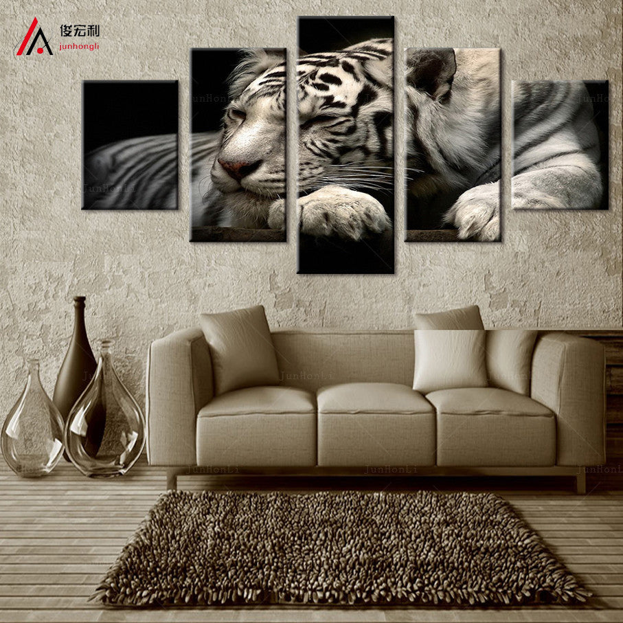 Black and White Tiger 5 Pcs Wall Canvas -  - TheLedHeroes