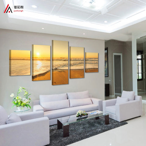 Sunset Yellow Sea 5 Pcs Wall Canvas -  - TheLedHeroes
