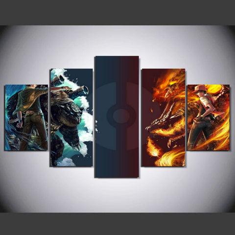 Pokemon Blastoise vs Charmander 5 Pcs Wall Canvas -  - TheLedHeroes