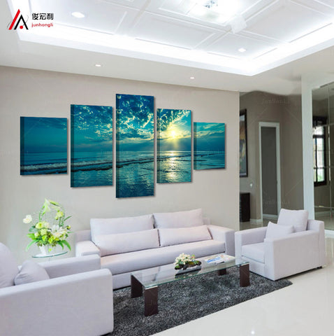 Sunset sea Modern 5 Pcs Wall Canvas -  - TheLedHeroes