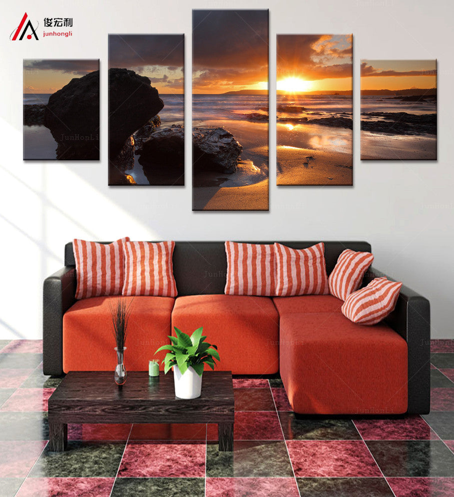 LANDSCAPE sunset modern 5 Pcs Wall Canvas -  - TheLedHeroes