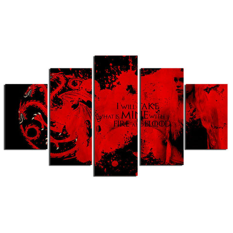 I will take what's mine with fire and blood 5 Pcs Wall Canvas -  - TheLedHeroes