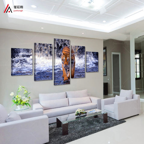 Tiger Falls Home 5 Pcs Wall Canvas -  - TheLedHeroes