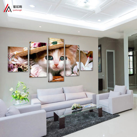 Cat painting 5 Pcs Wall Canvas -  - TheLedHeroes