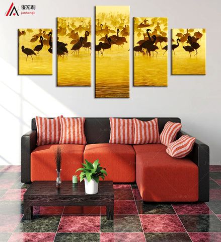 Flamingos sunset 5 Pcs Wall Canvas -  - TheLedHeroes