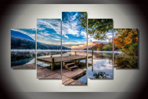 Lakeside scenery 5 Pcs Wall Canvas -  - TheLedHeroes