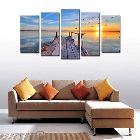 Sunset and Bridge 5 Pcs Wall Canvas -  - TheLedHeroes