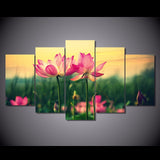 Pink Flowers At Sunset 5 Pcs Wall Canvas -  - TheLedHeroes