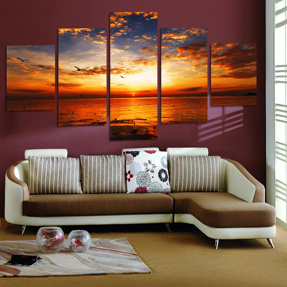 Sea Sunset 2 - 5 Pcs Wall Canvas -  - TheLedHeroes