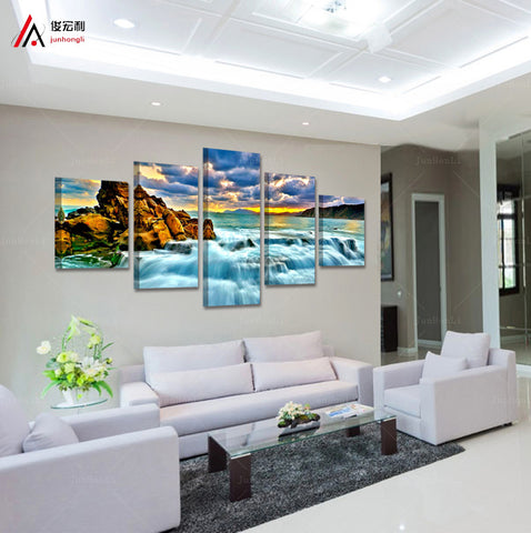 Sea Sunset 5 Pcs Wall Canvas -  - TheLedHeroes