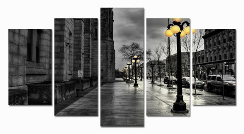 Retro City Street Landscape 5 Pcs Wall Canvas -  - TheLedHeroes