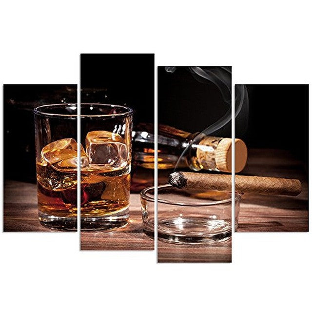 Walls Whiskey and Cigarette 4 Pcs Wall Canvas -  - TheLedHeroes
