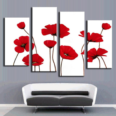 Red Flower 4 Pcs Wall Canvas -  - TheLedHeroes