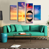 Dolphin Sunset 4 Pcs Wall Canvas -  - TheLedHeroes
