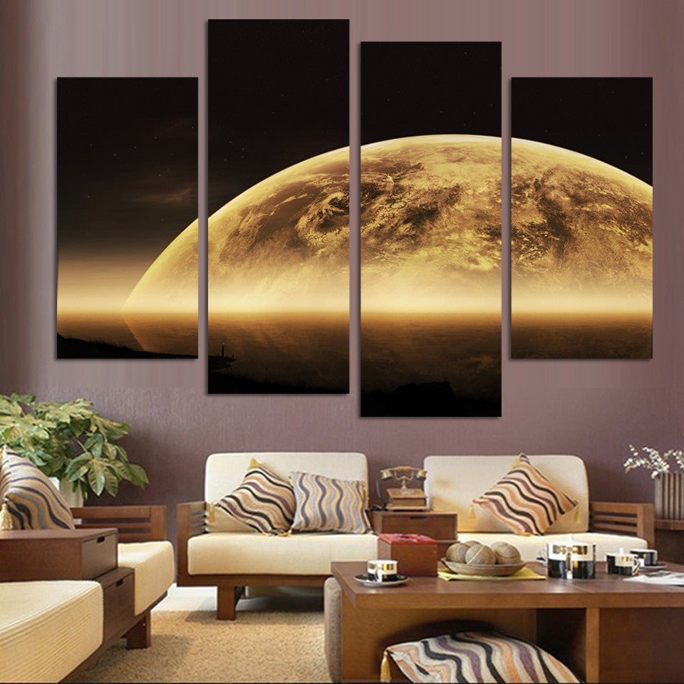 Earth Map From the Space 4 Pcs Wall Canvas -  - TheLedHeroes