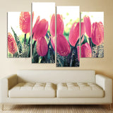 Pink tulip Flowers 4 Pcs Wall Canvas -  - TheLedHeroes