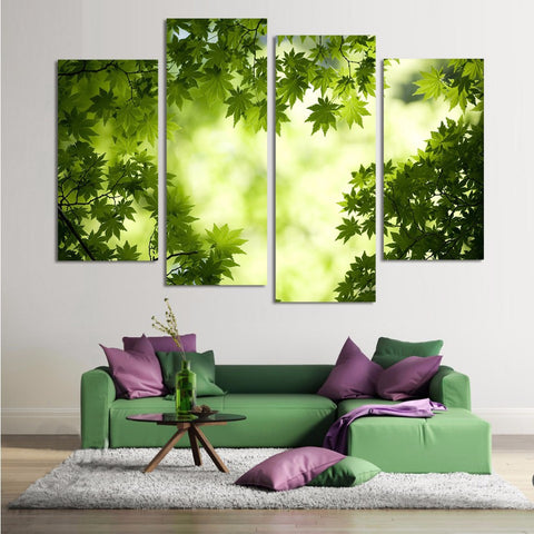 Life Green Leaf 4 Pcs Wall Canvas -  - TheLedHeroes