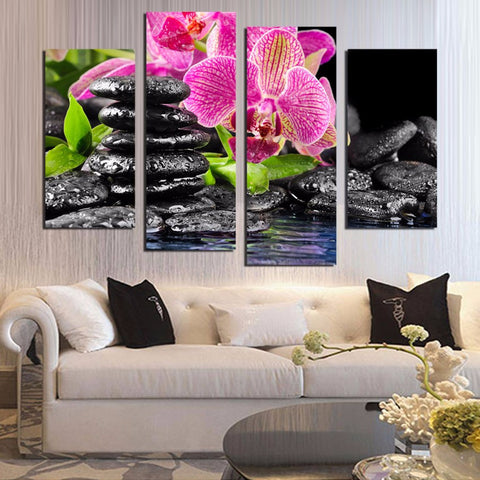 Purple Flowers black stone 4 Pcs Wall Canvas -  - TheLedHeroes