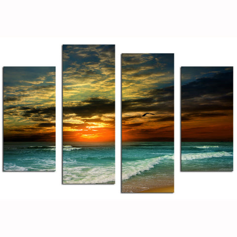 Sunset beach 4 Pcs Wall Canvas -  - TheLedHeroes