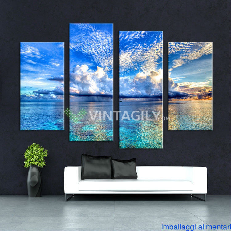 Blue Sea Sky 4 Pcs Wall Canvas -  - TheLedHeroes