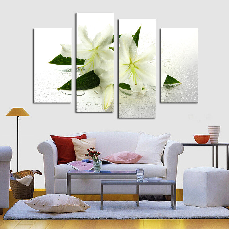 White Flowers Painting 4 Pcs Wall Canvas -  - TheLedHeroes