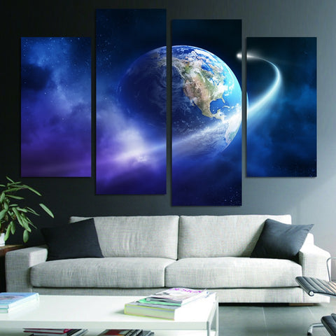 The Earth Map From the Space 4 Pcs Wall Canvas -  - TheLedHeroes
