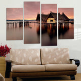 House on Stilts Sunset Sea view 4 Pcs Wall Canvas -  - TheLedHeroes