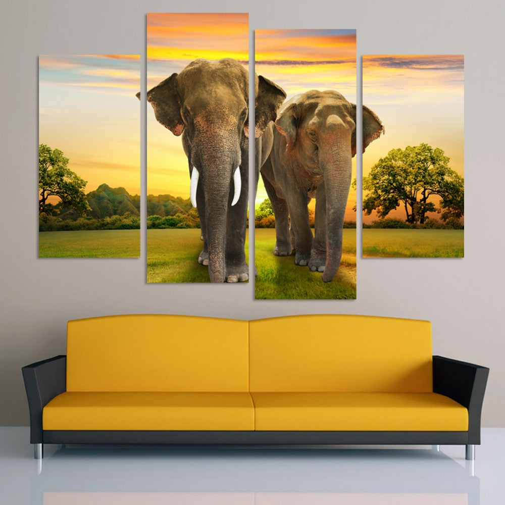 Elephants 4 Pcs Wall Canvas -  - TheLedHeroes