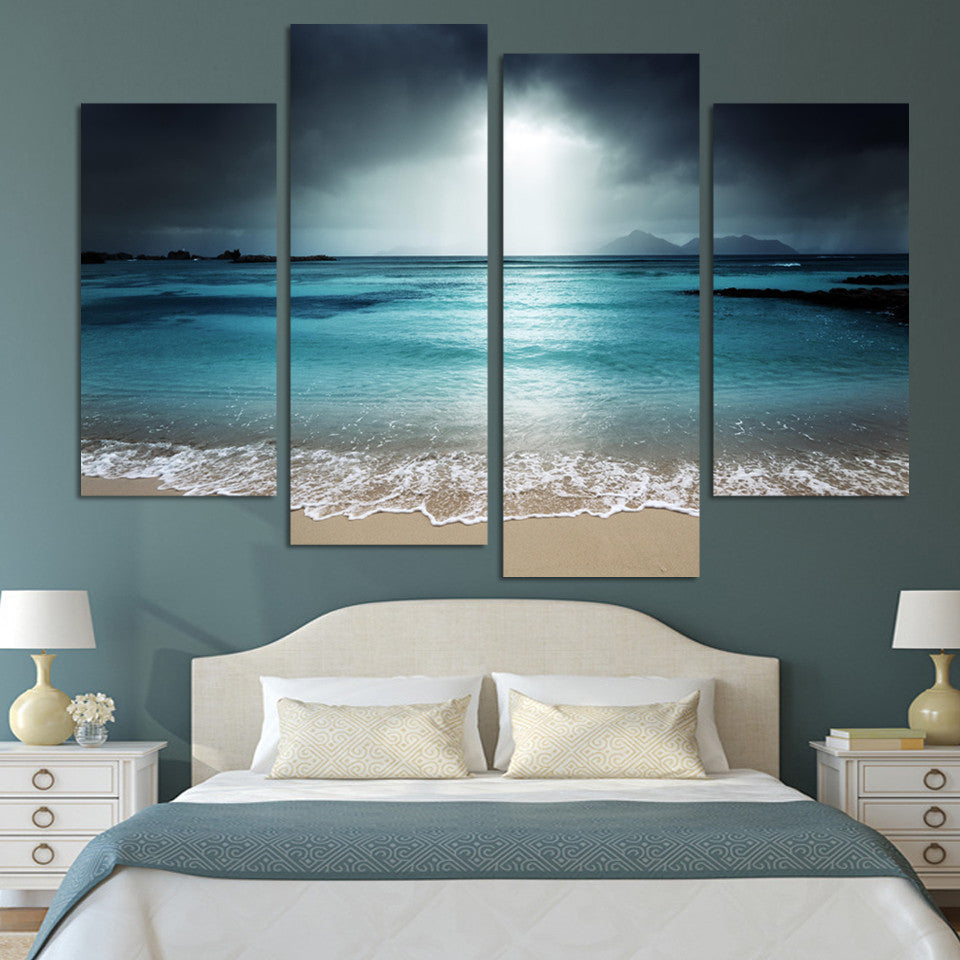 Sea Scenery With Beach 4 Pcs Wall Canvas -  - TheLedHeroes