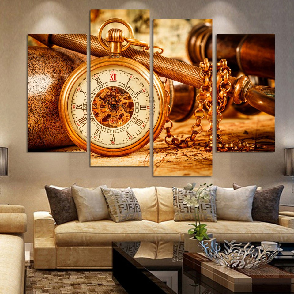 Fashion Vintage Clock 4 Pcs Wall Canvas -  - TheLedHeroes