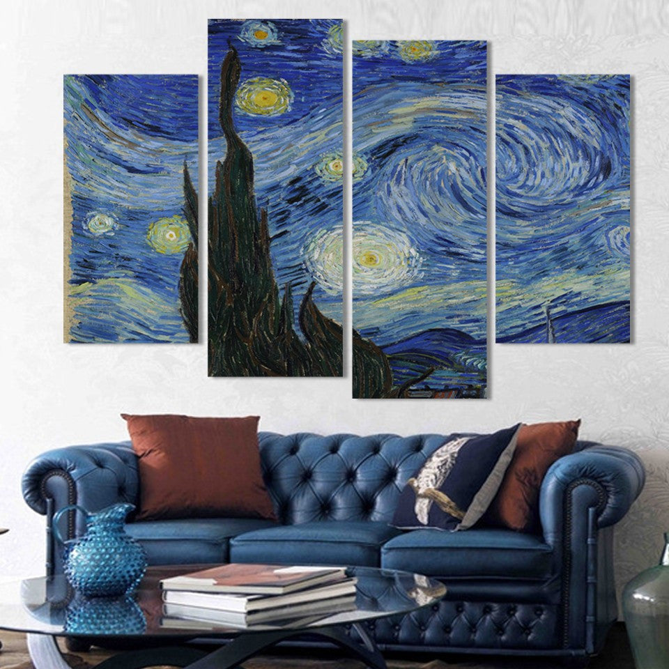 Starry night Vincent Willem Van Gogh 4 Pcs Wall Canvas -  - TheLedHeroes