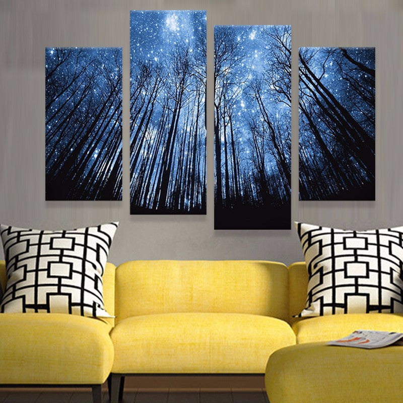 Forest Night Sky 4 Pcs Wall Canvas -  - TheLedHeroes