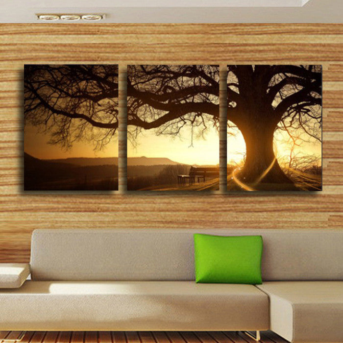 Sunset tree 3 Pcs Wall Canvas -  - TheLedHeroes